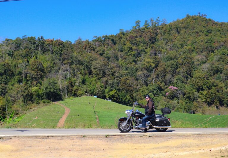 Riding The Scenic Mae Hong Son Loop in Northern Thailand on a Harley Davidson.
